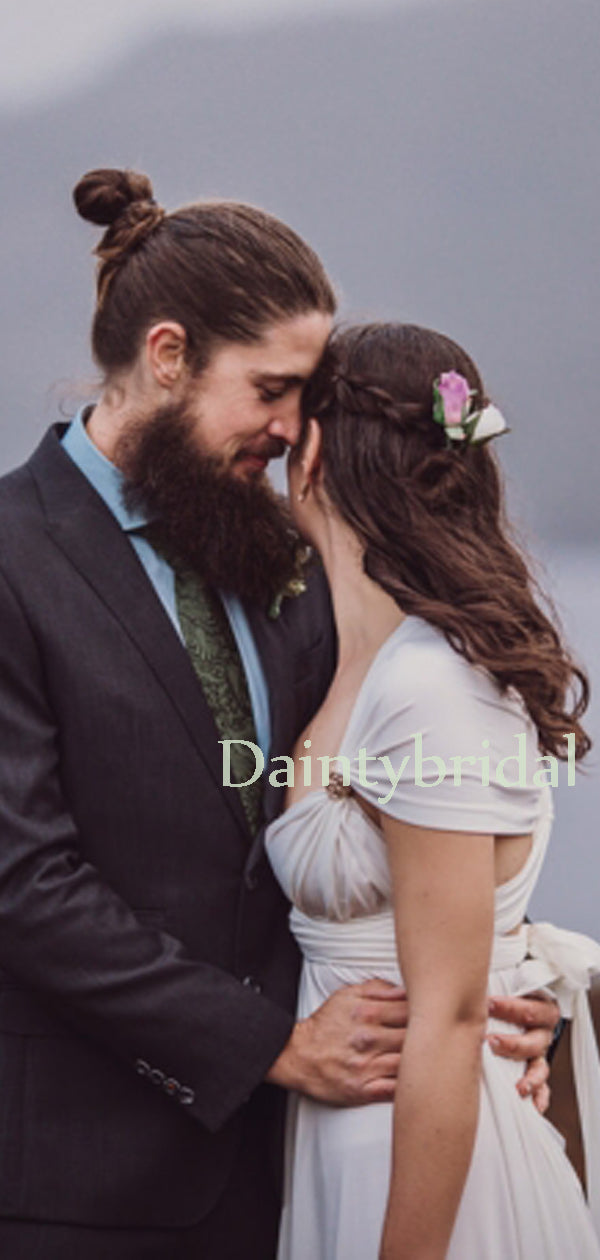 Vintage Chiffon Lace Up Back Long Wedding Dresses.DB10639
