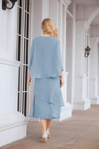 Vestido de festa formal para mãe da noiva, corte A, duas peças, Numbersea 28072 