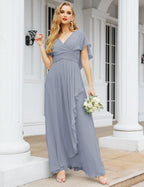 Numbersea Chiffon Bridesmaid Dresses Long Formal Evening Prom Mother of The Bride Dress with Flutter Sleeve     SEA28040