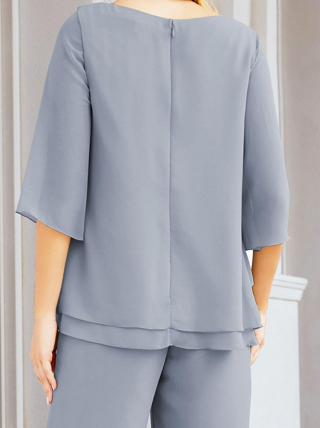 Vestido elegante de 2 peças para mãe da noiva Numbersea, tamanho grande, com folhos, camadas, roupão prateado 28064 