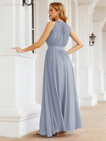 Numbersea Halter Bridesmaid Dress Empire Waist Formal Evening Prom Gown for Mother of The Bride 28030
