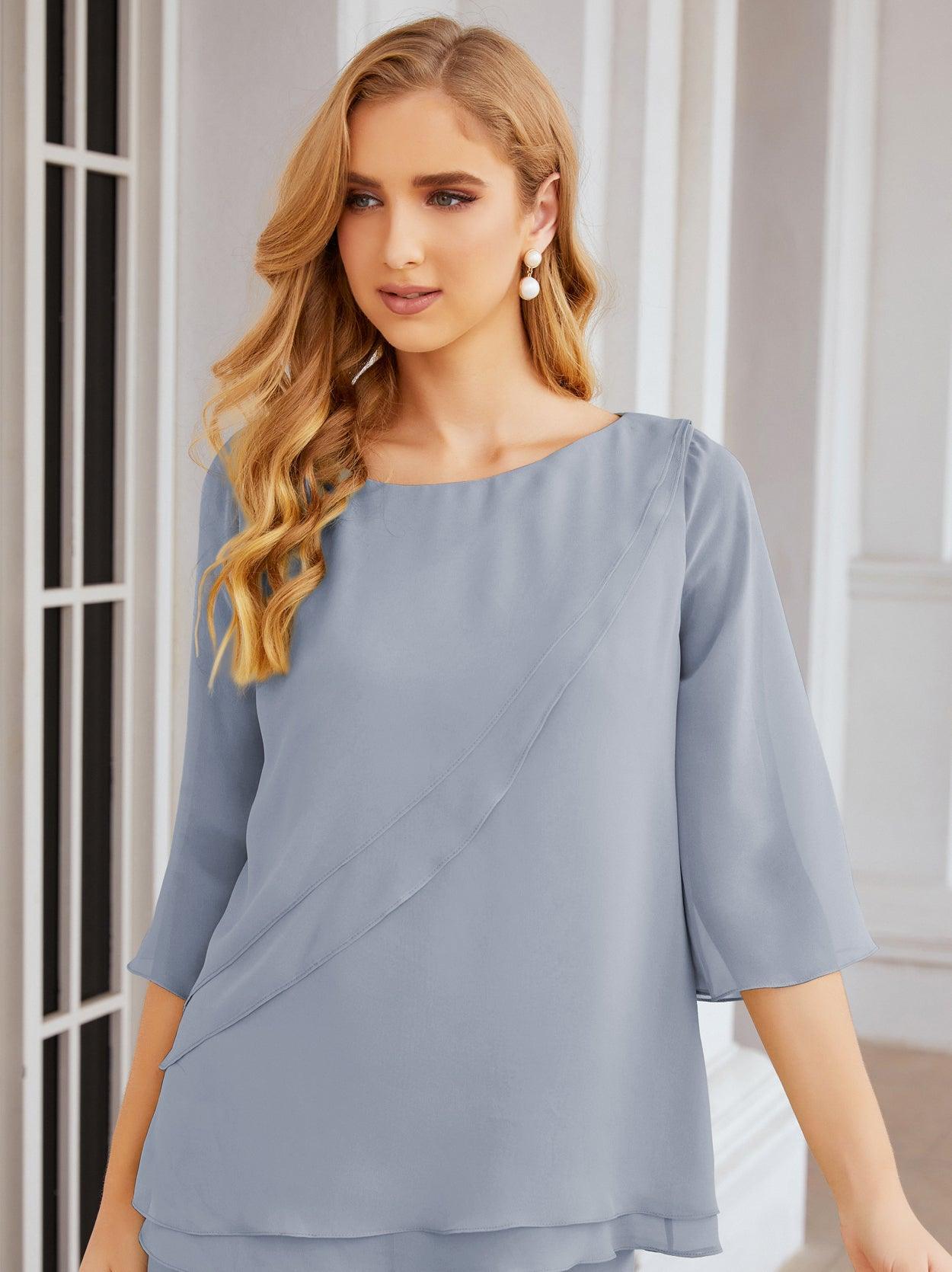 Vestido elegante de 2 peças para mãe da noiva Numbersea, tamanho grande, com folhos, camadas, roupão prateado 28064 