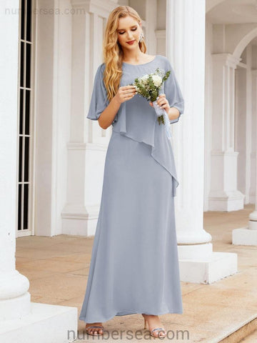 Numbersea Formal Party Gown Dress Long Mother of The Bride Dresses with Ruffle Cape 28026