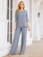 Vestido elegante de 2 peças para mãe da noiva Numbersea, tamanho grande, com folhos, camadas, roupão prateado 28064 