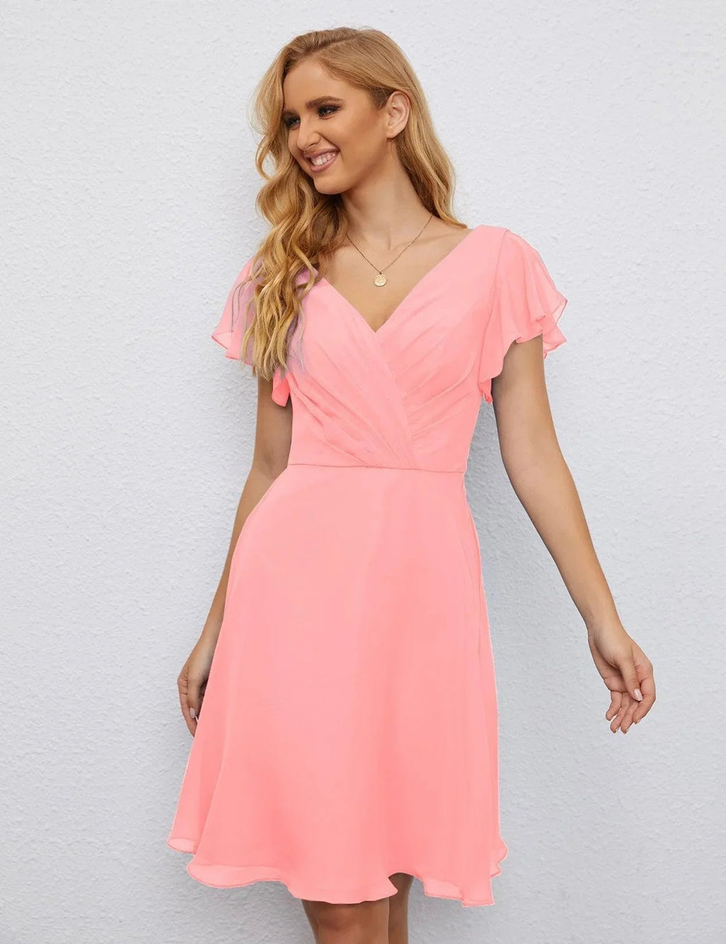 Vestido de Regreso a Casa con Espalda en U de Numbersea Vestido Formal para el Baile de Graduación Largo hasta la Rodilla Mangas Cortas Vestido para Fiesta de Cóctel 28077