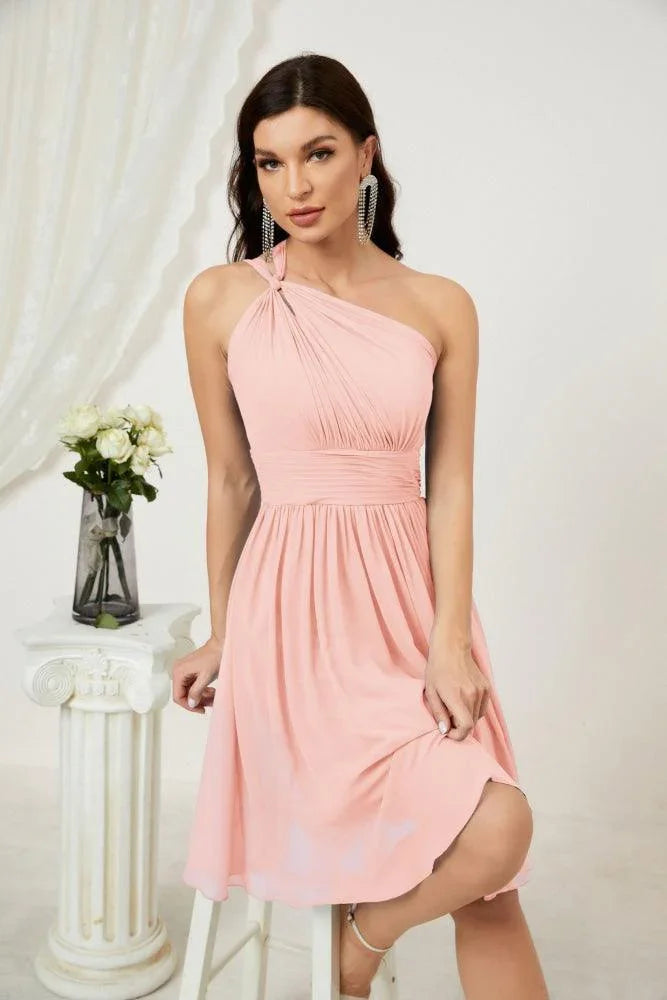 Vestido de dama de honor corto de chiffon de un hombro Numbersea para mujer Vestidos formales para fiesta y regreso a casa 2804