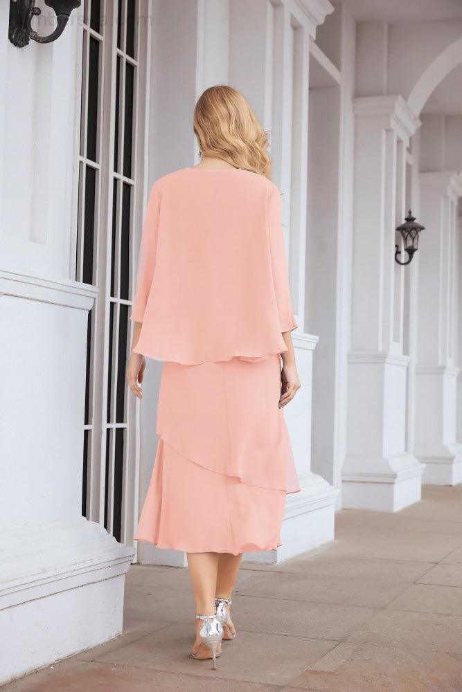 Vestido de festa formal para mãe da noiva, corte A, duas peças, Numbersea 28072 