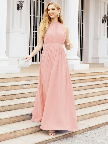 Numbersea Halter Bridesmaid Dress Empire Waist Formal Evening Prom Gown for Mother of The Bride 28030