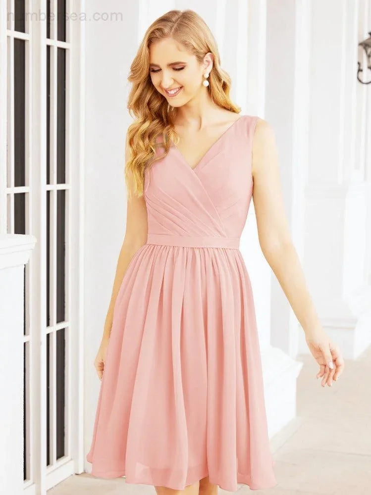 Numbersea Homecoming-Kleider Knie langer Rock V-Rücken 28062