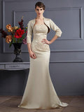 Abito per la Madre della Sposa a Silhouetta Trumpet/Mermaid Senza Spalline, Senza Maniche, in Raso Lungo con Appliqué