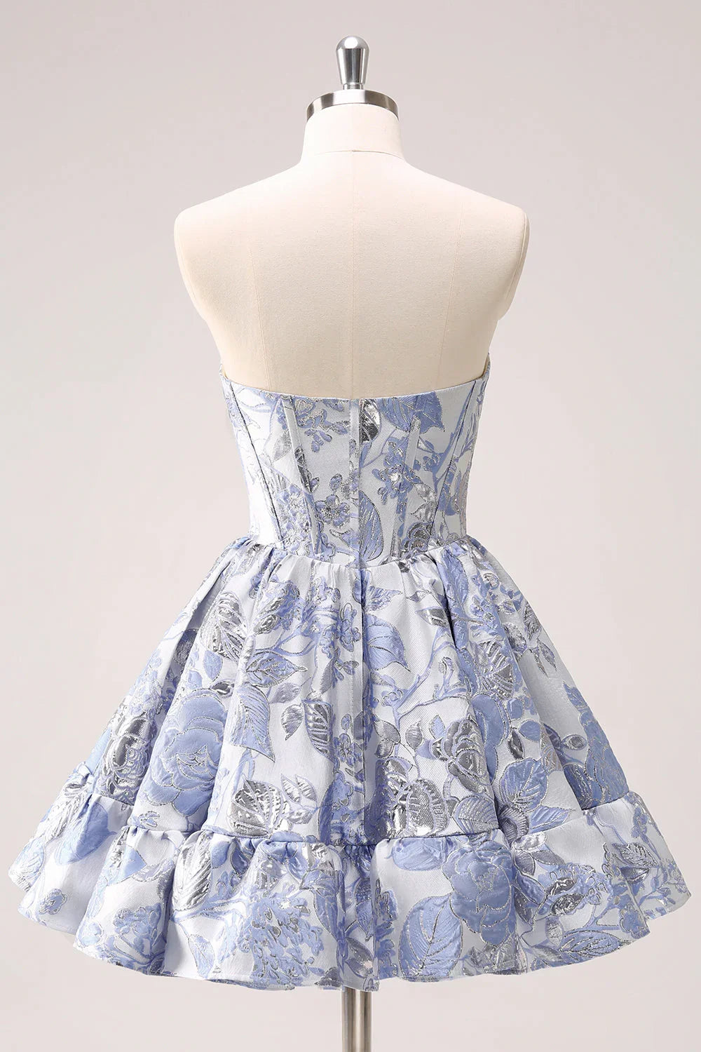 Niedliches Blaues A-Linien Sweetheart Print Korsett Kurzes Homecoming Kleid mit Rüschen