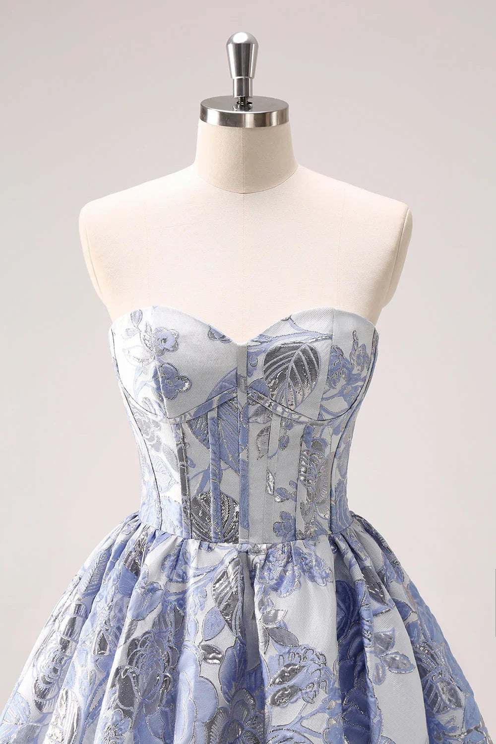 Niedliches Blaues A-Linien Sweetheart Print Korsett Kurzes Homecoming Kleid mit Rüschen
