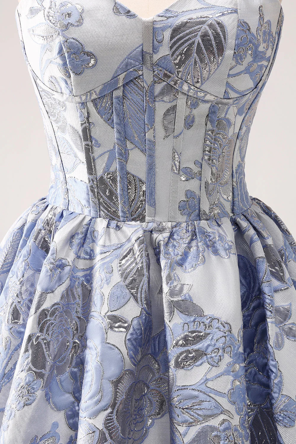 Niedliches Blaues A-Linien Sweetheart Print Korsett Kurzes Homecoming Kleid mit Rüschen