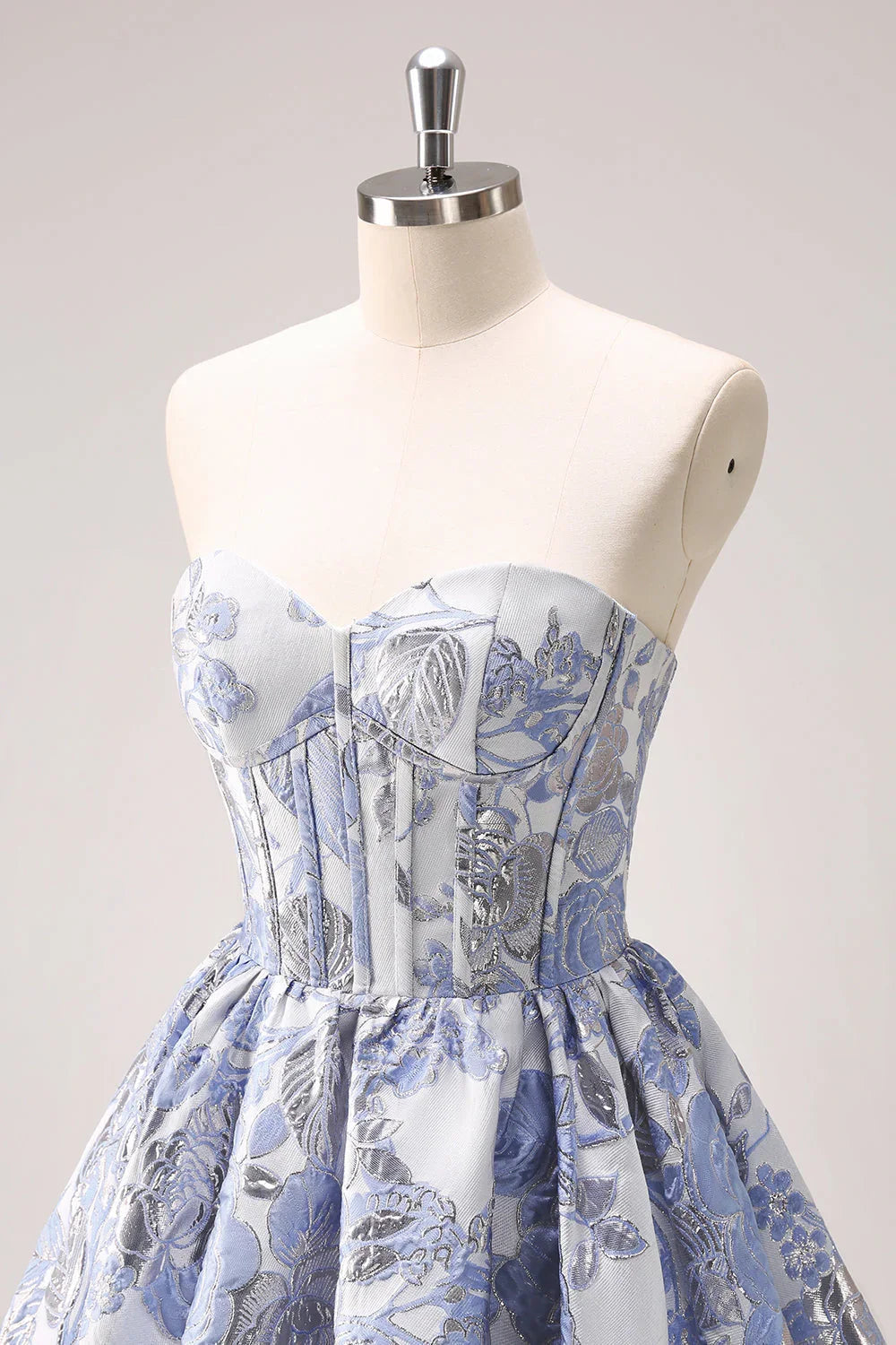 Niedliches Blaues A-Linien Sweetheart Print Korsett Kurzes Homecoming Kleid mit Rüschen