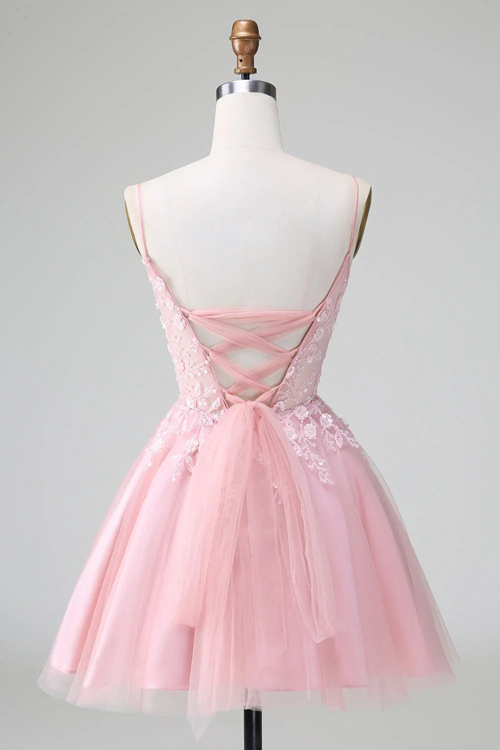 Niedliches Blush A-Linien Träger Korsett Kurzes Homecoming Kleid mit Applikationen