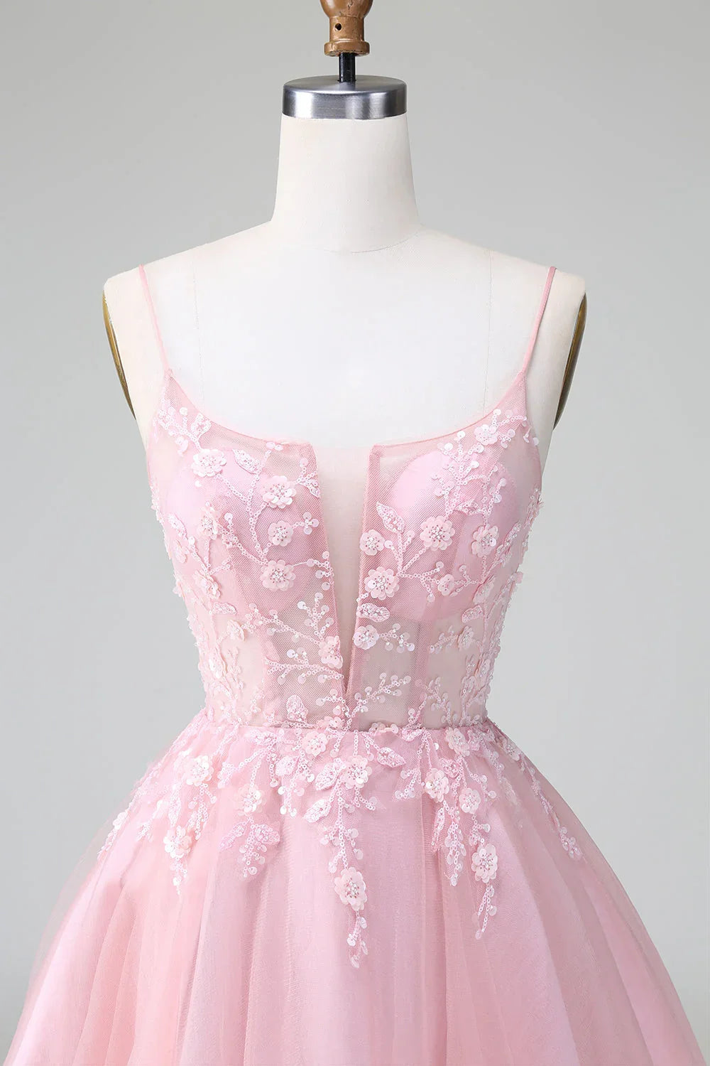 Niedliches Blush A-Linien Träger Korsett Kurzes Homecoming Kleid mit Applikationen