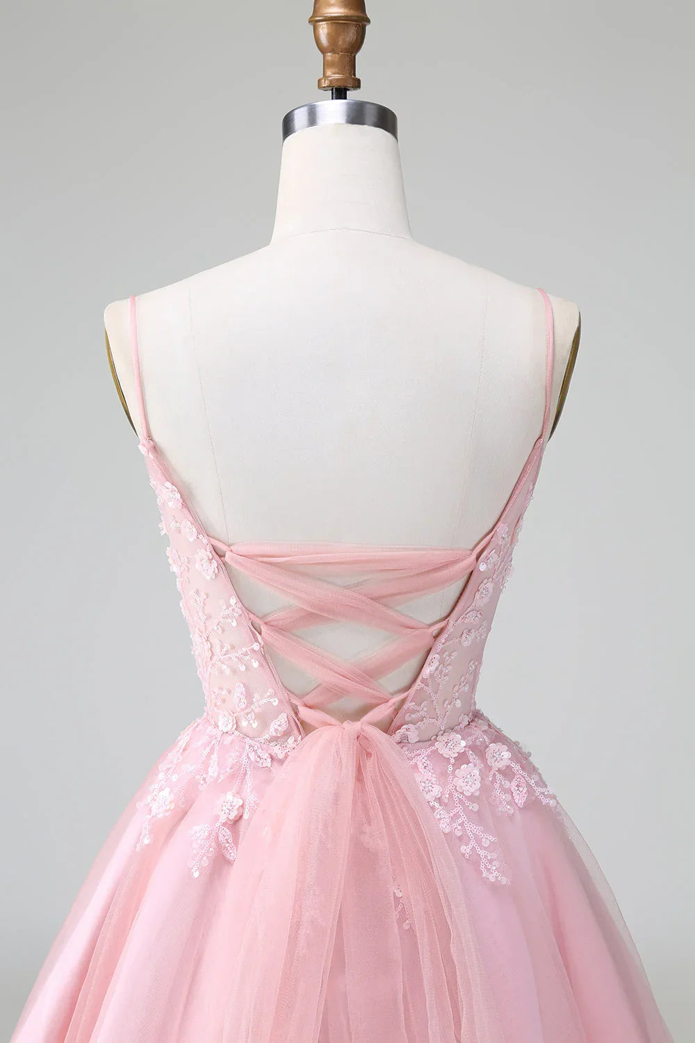 Niedliches Blush A-Linien Träger Korsett Kurzes Homecoming Kleid mit Applikationen