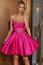 Niedliches A-Linien Sweetheart Korsett Kurzes Fuchsia Homecoming Kleid mit Perlenstickerei