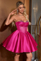 Niedliches A-Linien Sweetheart Korsett Kurzes Fuchsia Homecoming Kleid mit Perlenstickerei