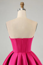 Vestido Corto de Regreso a Casa en Línea A, Corazón Dulce, Corsé, en Fucsia Lindo con Abalorios