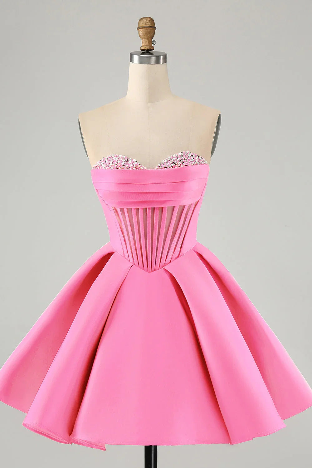 Niedliches A-Linien Sweetheart Korsett Kurzes Fuchsia Homecoming Kleid mit Perlenstickerei