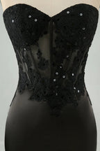Black Bodycon Sweetheart Corset Short Homecoming Dress with Appliques