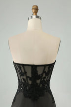 Black Bodycon Sweetheart Corset Short Homecoming Dress with Appliques