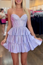 Glitzer-Schwarz Trägerloses A-Linien Korsett Kurzes Homecoming-Kleid mit Perlenstickerei