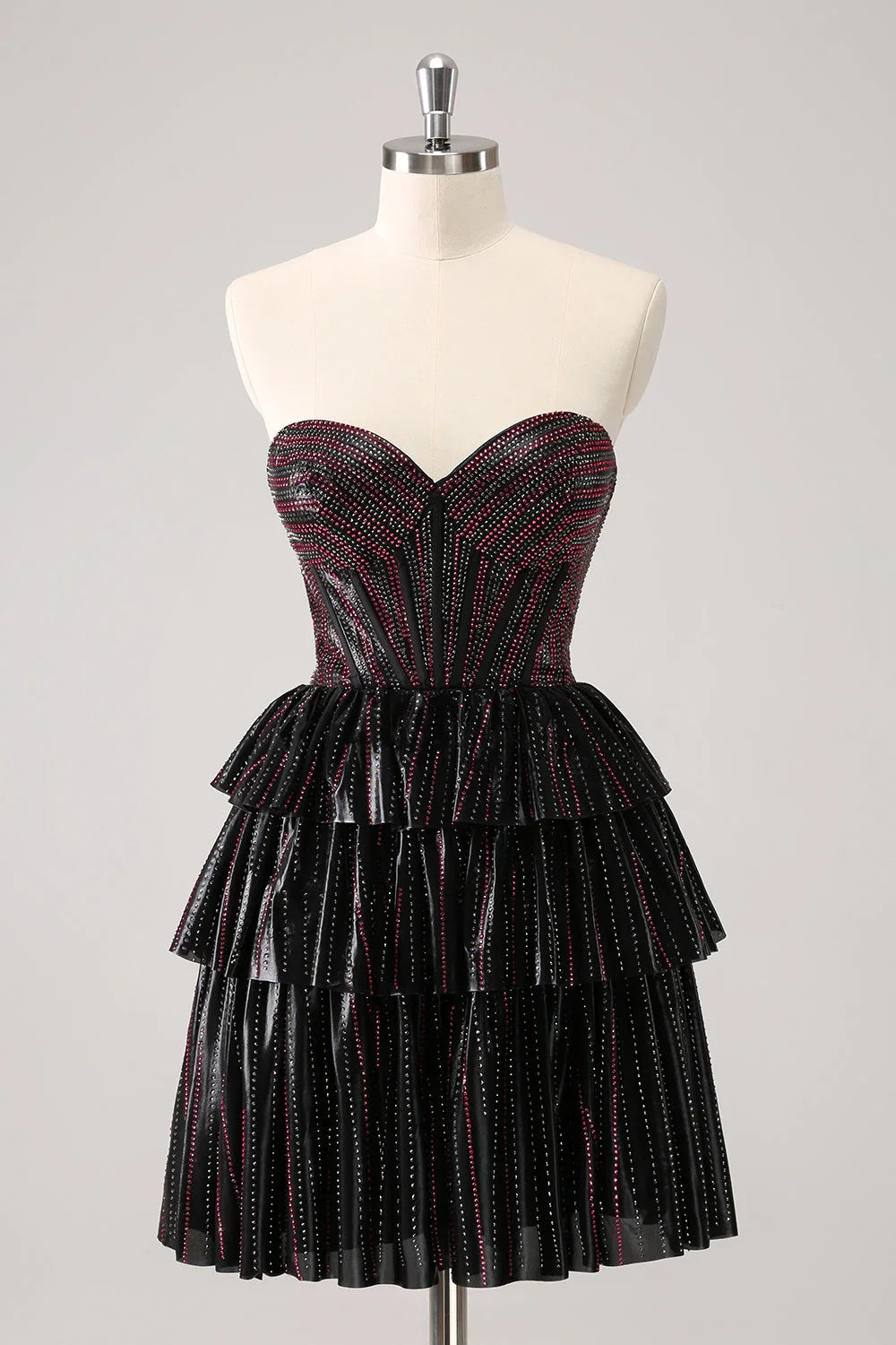 Niedliches Schwarz-Rosa A-Linien Sweetheart Korsett Kurzes Homecoming Kleid mit Perlenstickerei