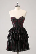 Niedliches Schwarz-Rosa A-Linien Sweetheart Korsett Kurzes Homecoming Kleid mit Perlenstickerei