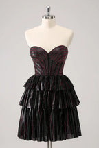 Niedliches Schwarz-Rosa A-Linien Sweetheart Korsett Kurzes Homecoming Kleid mit Perlenstickerei