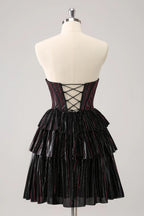 Niedliches Schwarz-Rosa A-Linien Sweetheart Korsett Kurzes Homecoming Kleid mit Perlenstickerei