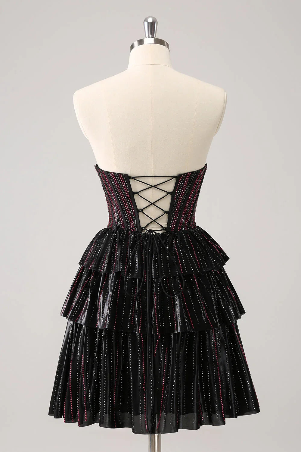 Niedliches Schwarz-Rosa A-Linien Sweetheart Korsett Kurzes Homecoming Kleid mit Perlenstickerei