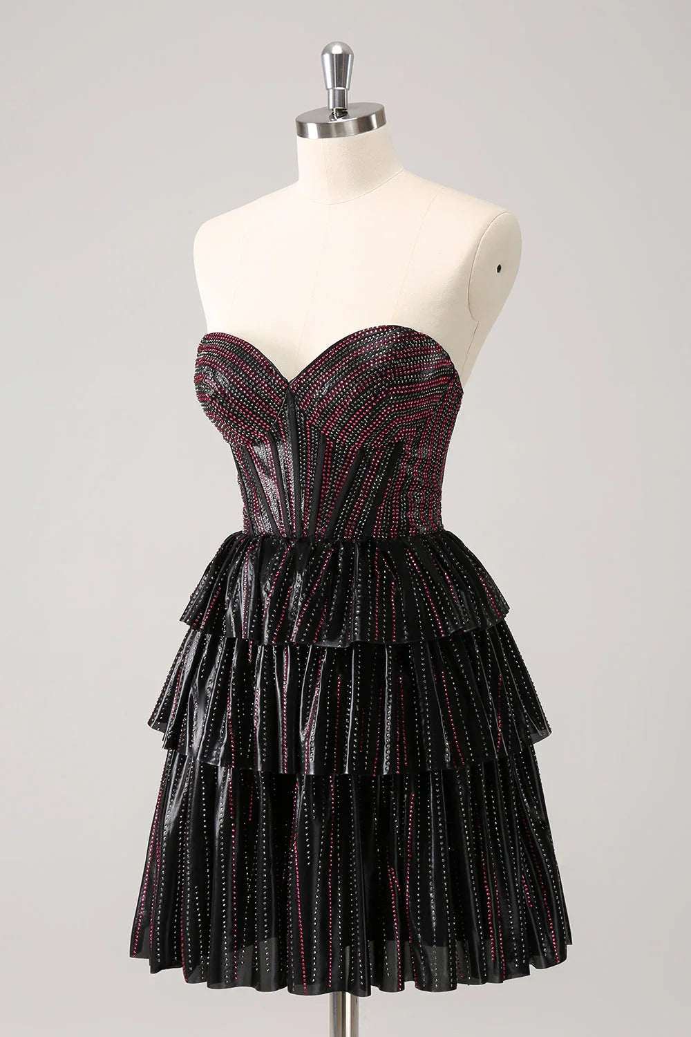Niedliches Schwarz-Rosa A-Linien Sweetheart Korsett Kurzes Homecoming Kleid mit Perlenstickerei