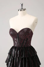 Niedliches Schwarz-Rosa A-Linien Sweetheart Korsett Kurzes Homecoming Kleid mit Perlenstickerei