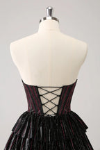 Niedliches Schwarz-Rosa A-Linien Sweetheart Korsett Kurzes Homecoming Kleid mit Perlenstickerei
