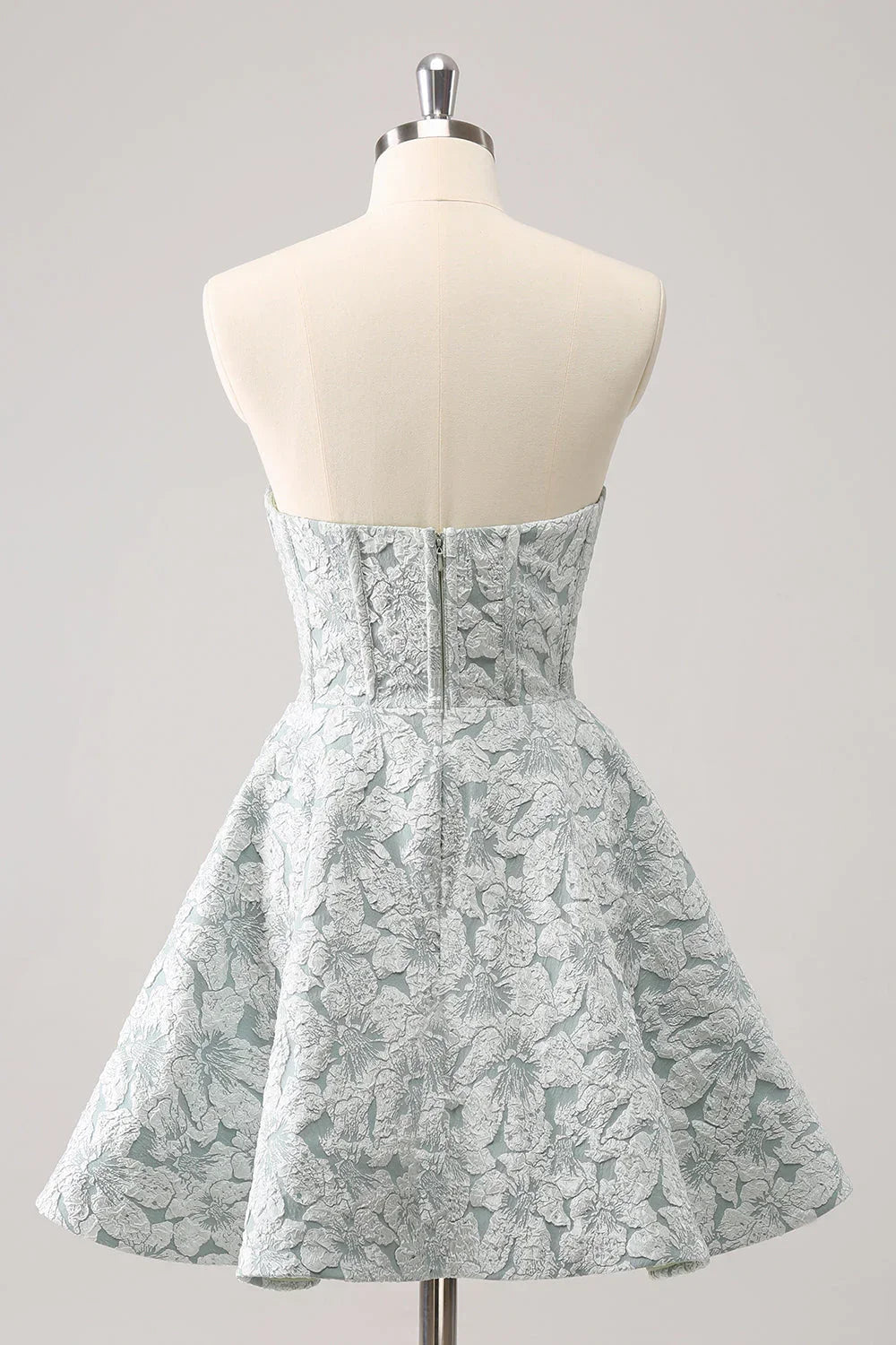 Vestido corto de fiesta de regreso a casa con corsé de escote corazón en línea A en gris verde adorable