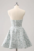 Vestido corto de fiesta de regreso a casa con corsé de escote corazón en línea A en gris verde adorable