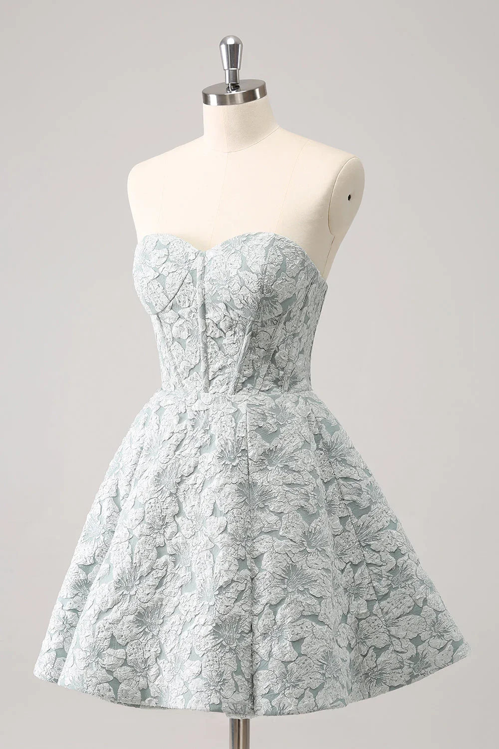 Vestido corto de fiesta de regreso a casa con corsé de escote corazón en línea A en gris verde adorable