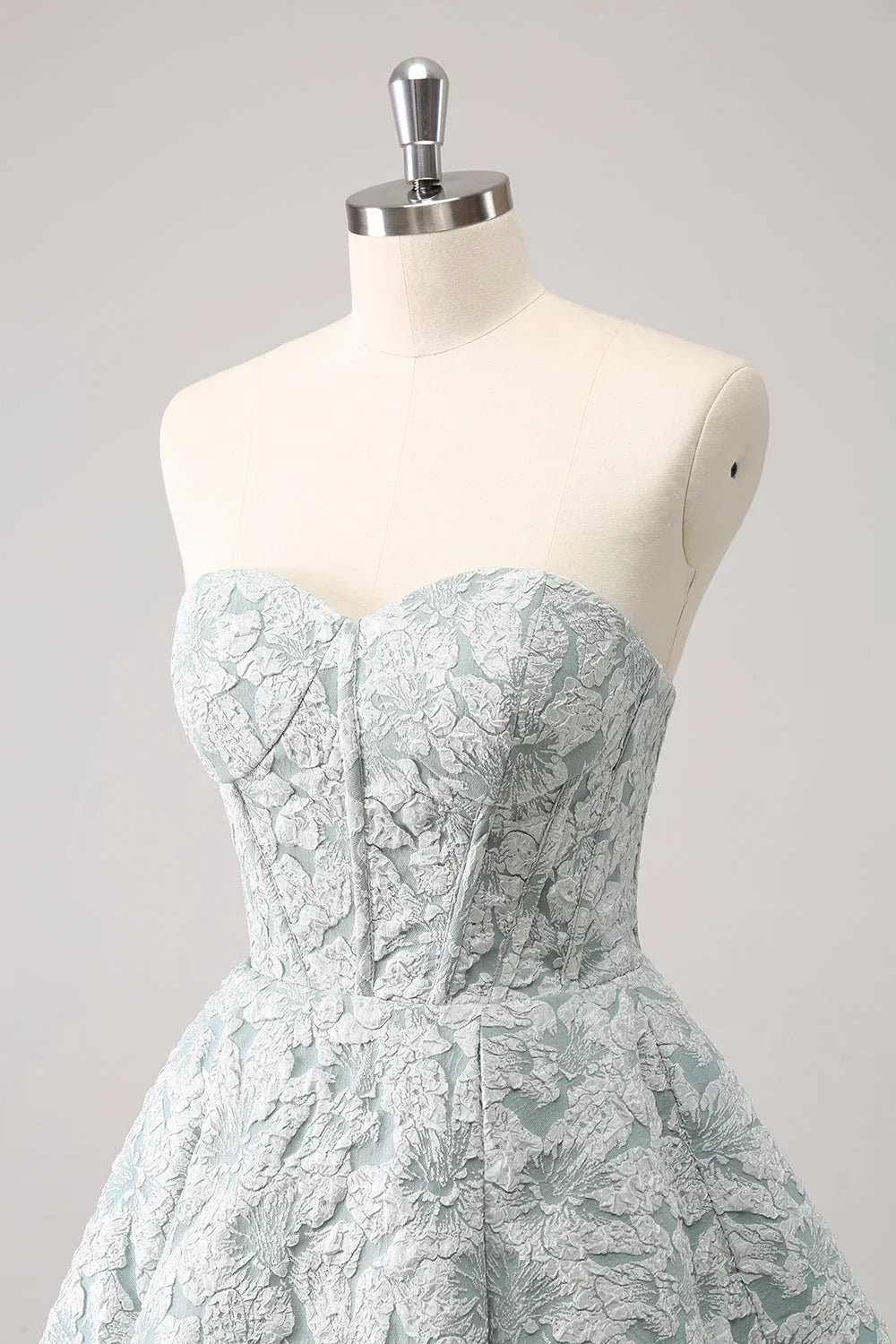 Vestido corto de fiesta de regreso a casa con corsé de escote corazón en línea A en gris verde adorable