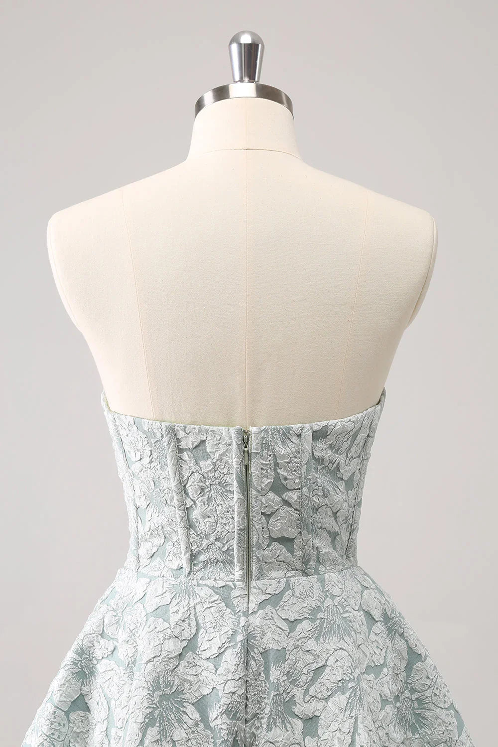 Vestido corto de fiesta de regreso a casa con corsé de escote corazón en línea A en gris verde adorable