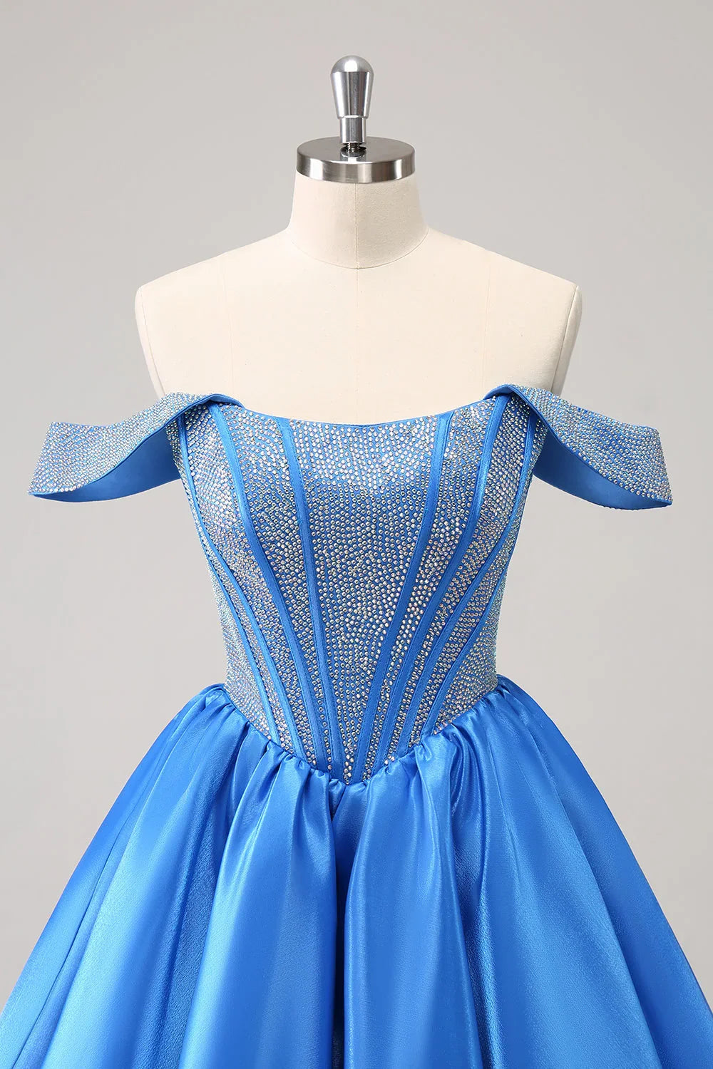 Niedliches Blaues A-Linien Off The Shoulder Korsett Homecoming Kleid mit Perlenstickerei