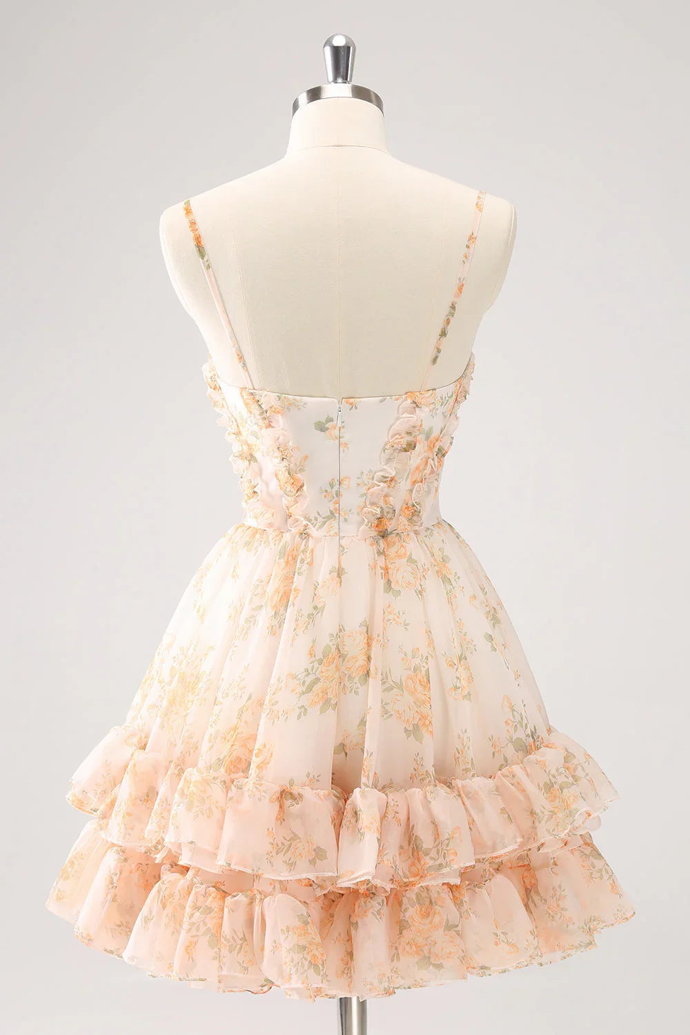 Niedliches gelbes A-Linien-Ausschnitt-Etagen-Blumenprint-Heimkehrkleid mit Rüschen