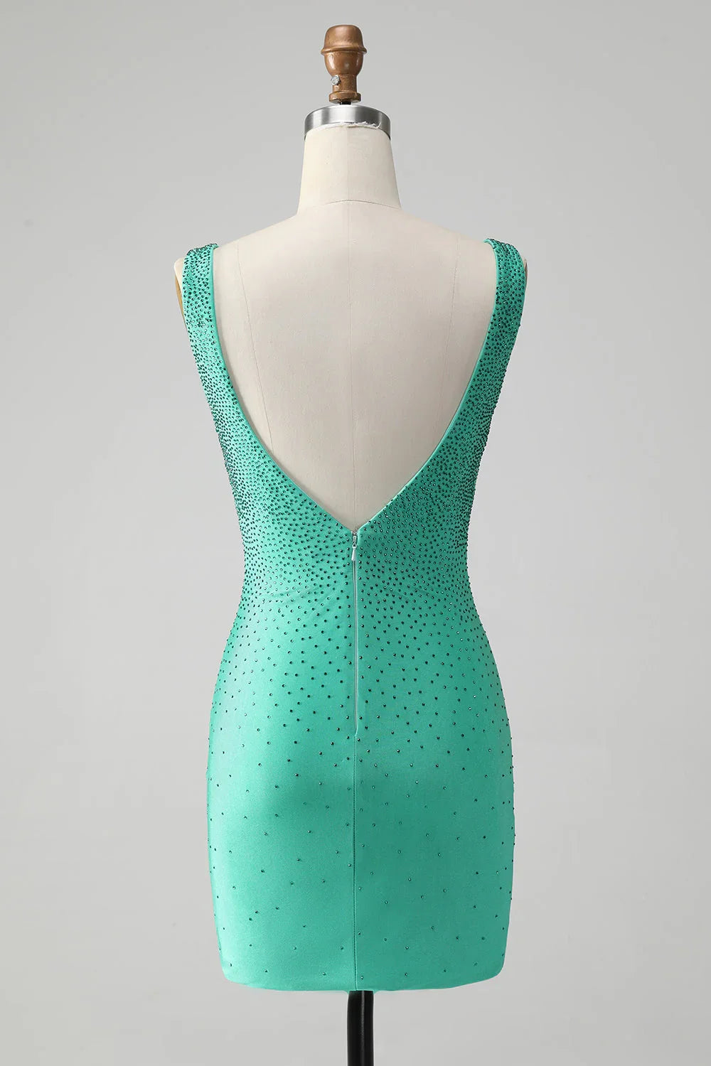 Vestido Chic Bodycon Decote em V Sem Costas Curto Verde para Baile de Finalistas com Aplicações