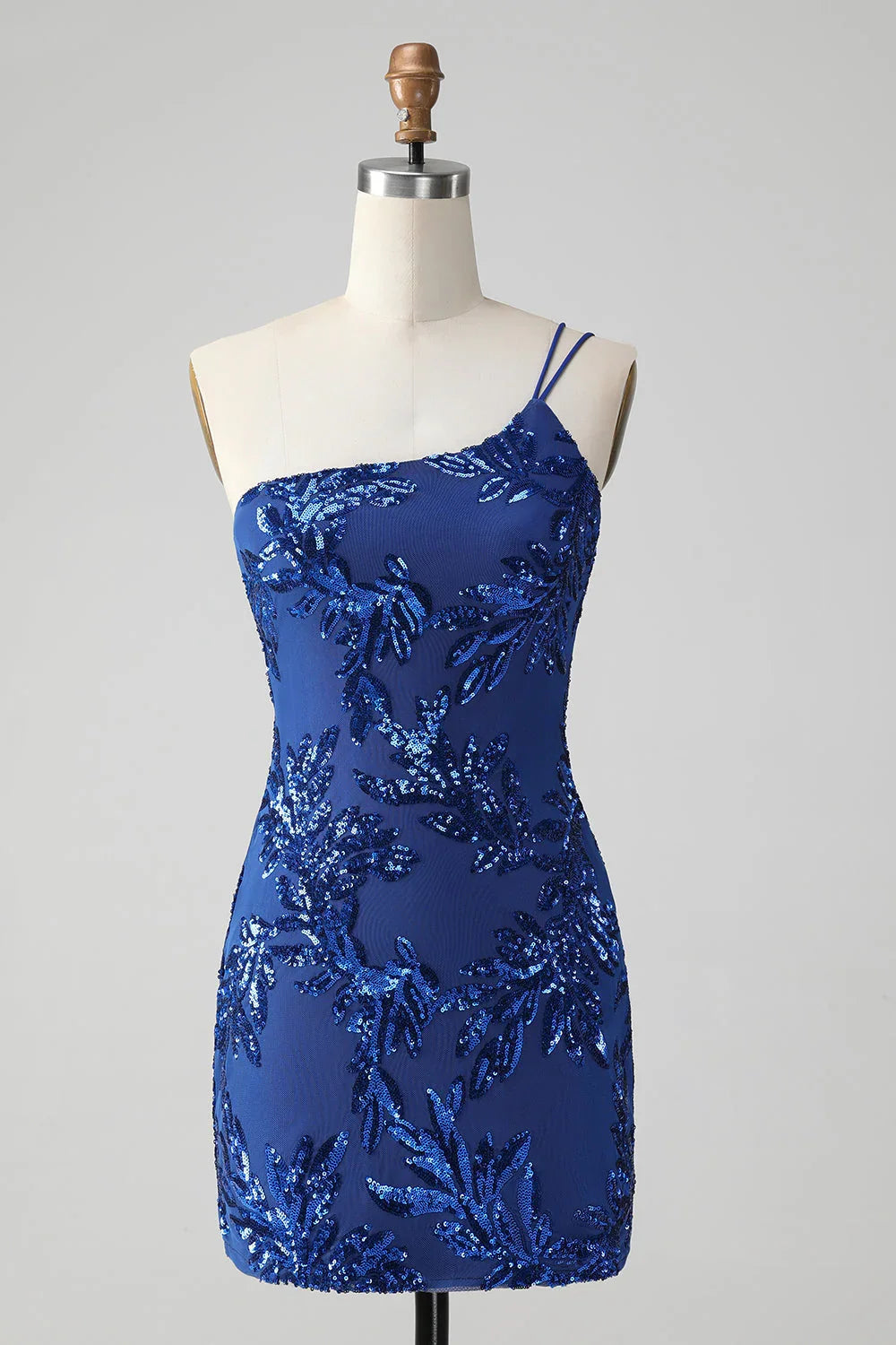 Elegantes Glitzerrosa Figurbetontes Ein-Schulter Pailletten Homecoming-Kleid mit Stickerei