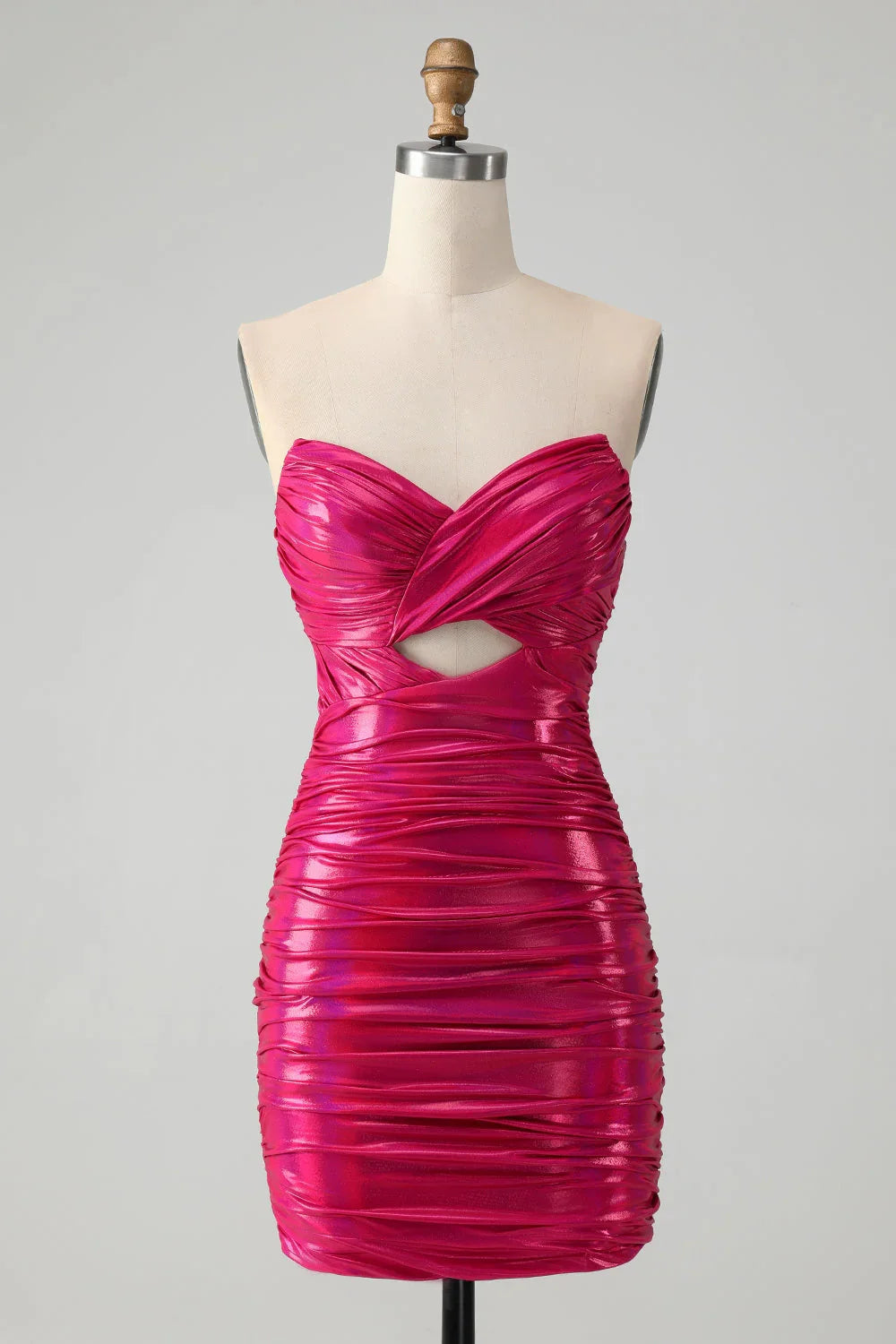 Schicker trägerloser Schlüsselloch-Plisseé-Fuchsienschlüpfer Heimkehrballkleid