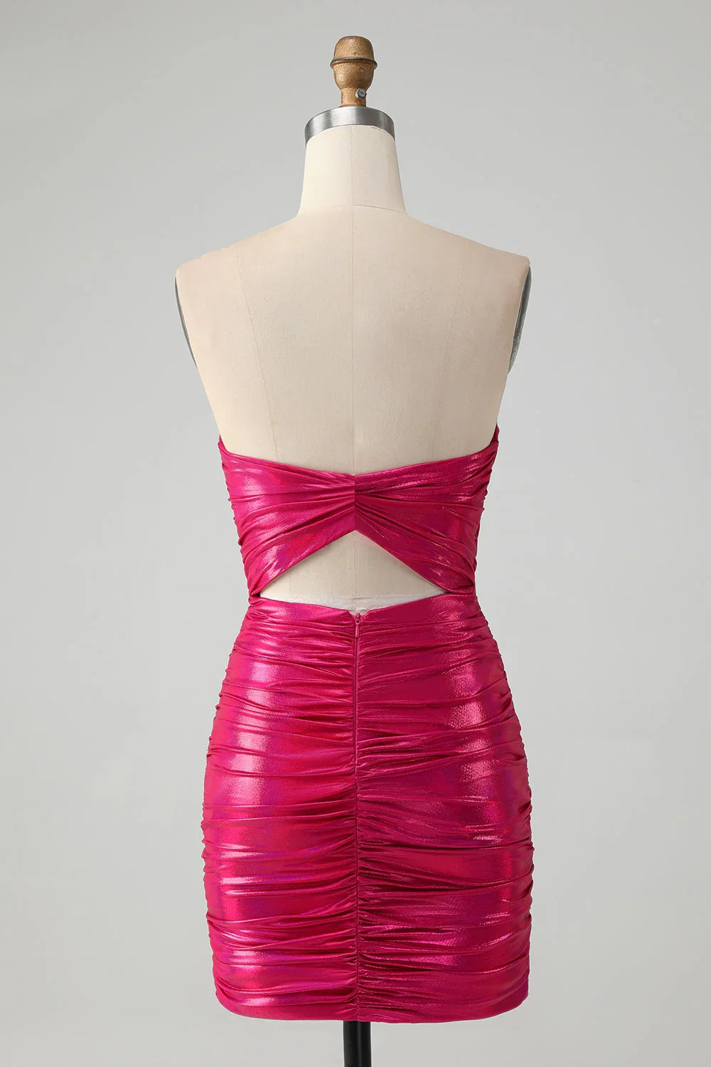 Schicker trägerloser Schlüsselloch-Plisseé-Fuchsienschlüpfer Heimkehrballkleid
