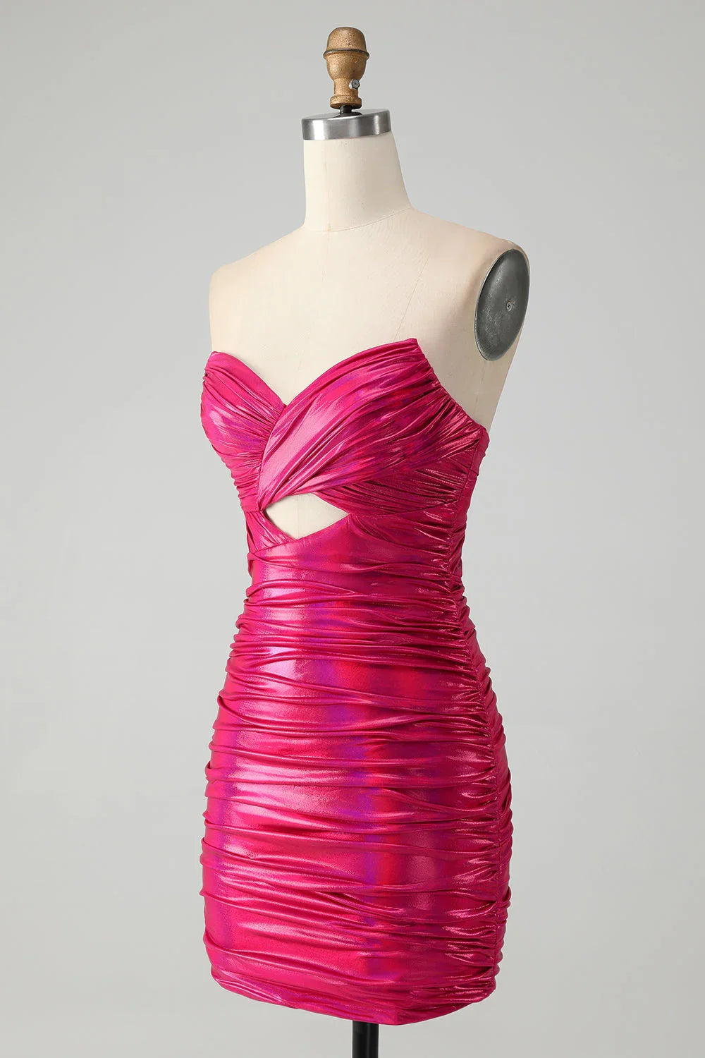 Schicker trägerloser Schlüsselloch-Plisseé-Fuchsienschlüpfer Heimkehrballkleid
