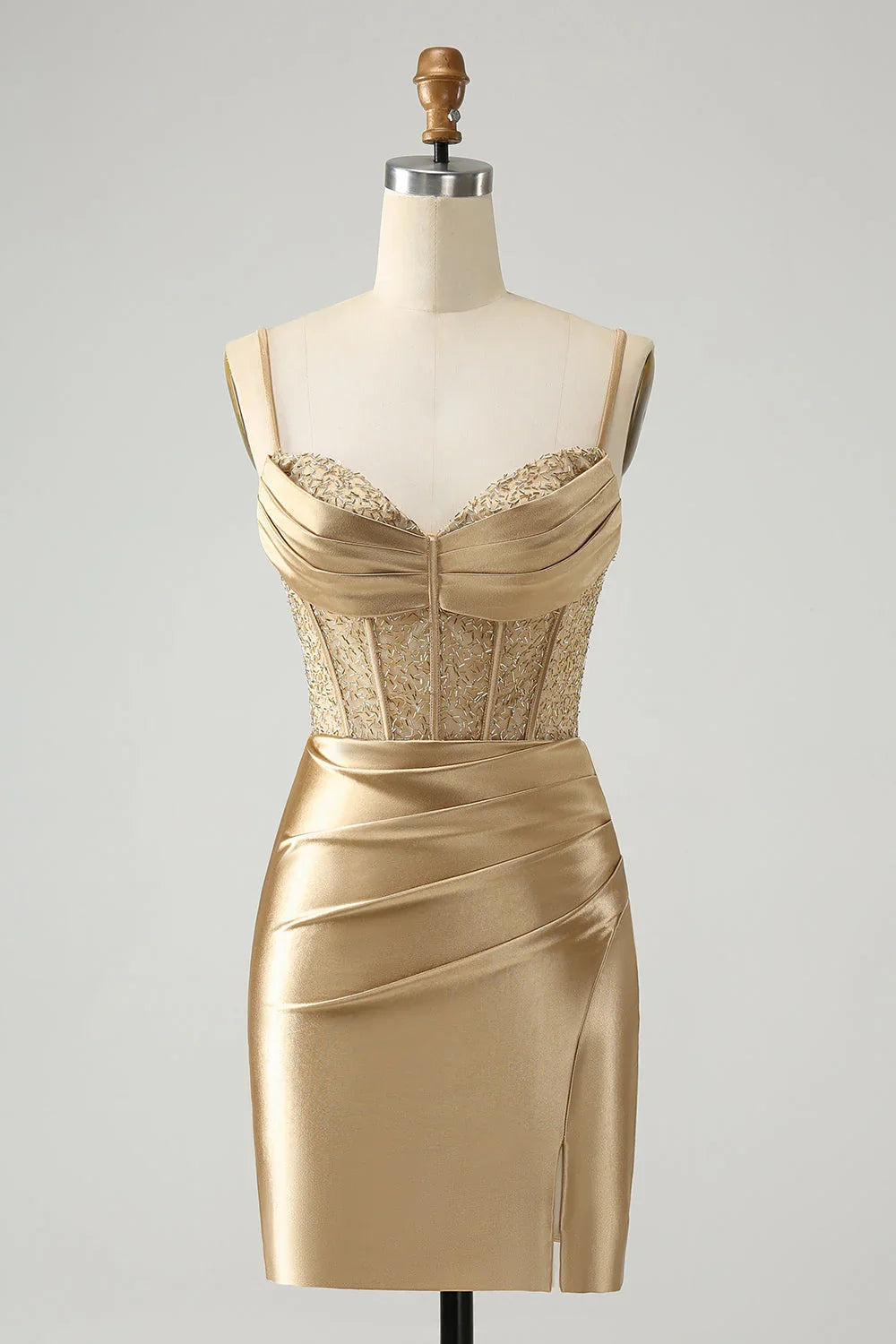 Goldenes Korsett-Kurz-Homecoming-Kleid mit Schnürung am Rücken