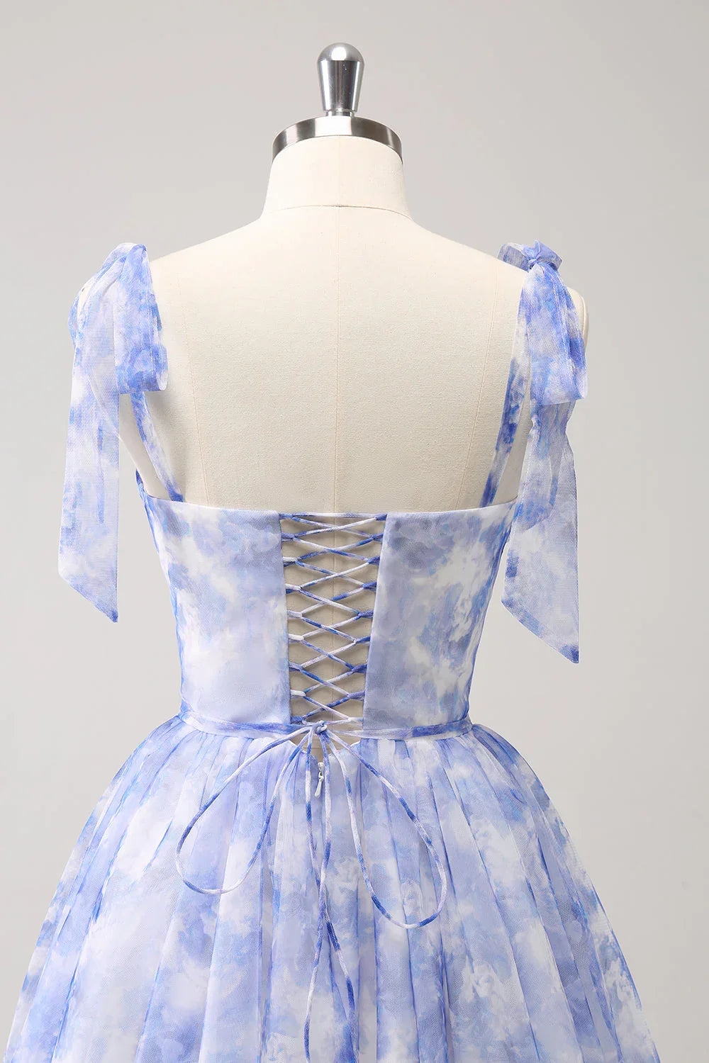 Niedliches Blaues A-Linien Träger Rüschen Kurzes Homecoming Kleid Mit Schnürung Rücken